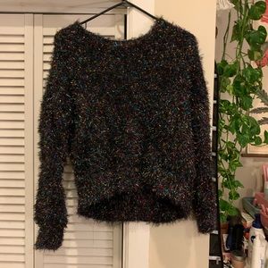 Black rainbow sparkle glitter sweater top